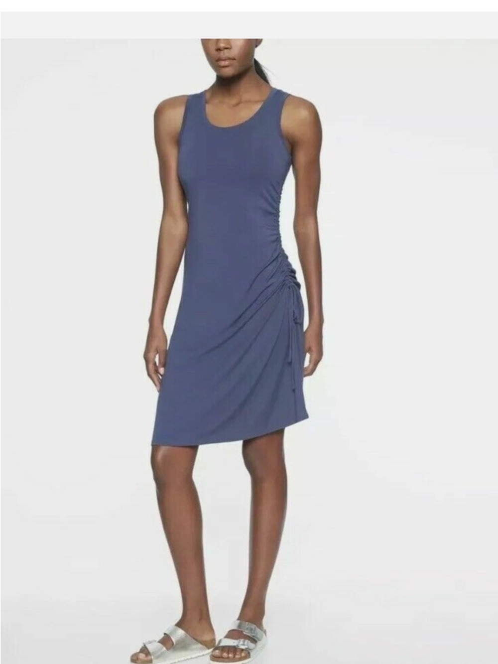 Athleta Navy Side-Ruched Sleeveless Midi Dress